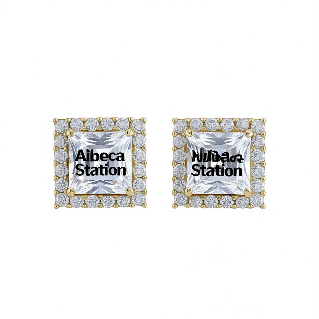 Aibeca Station Princess Cut Diamond Earrings 18K Solid Gold Classic Women's Everyday Wear