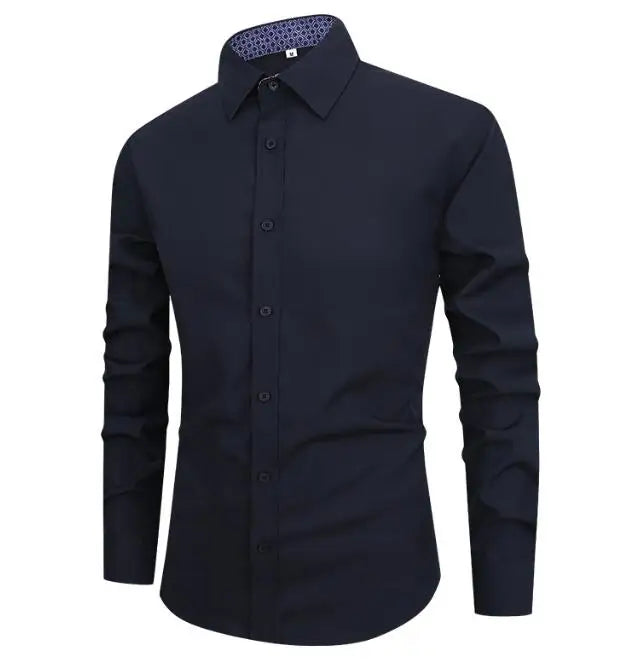 Men's Shirt Solid Color Long Sleeved Men's Shirt Casual Simple Slim Fit Business Fashionable Shirts