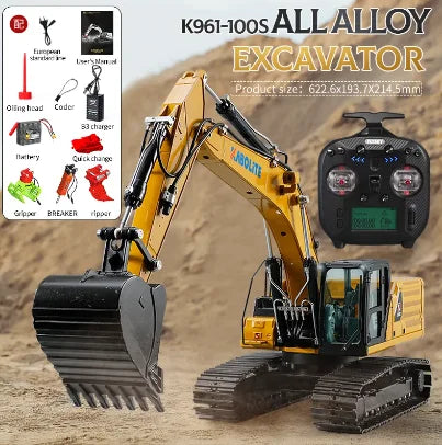 K961-100S 1/18 Metal Hydraulic RC Excavator Upgraded Version Remote Control Fully Functional Model Truck Product RC Cars