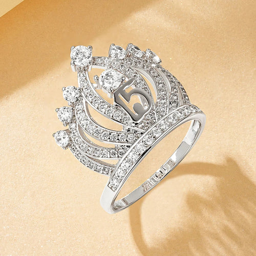 Best Sale Classic Fashion Jewelry Zircon Finger Inlaid Round Zirconia Number 15 Crown Engagement Rings for Lady Christmas Gift