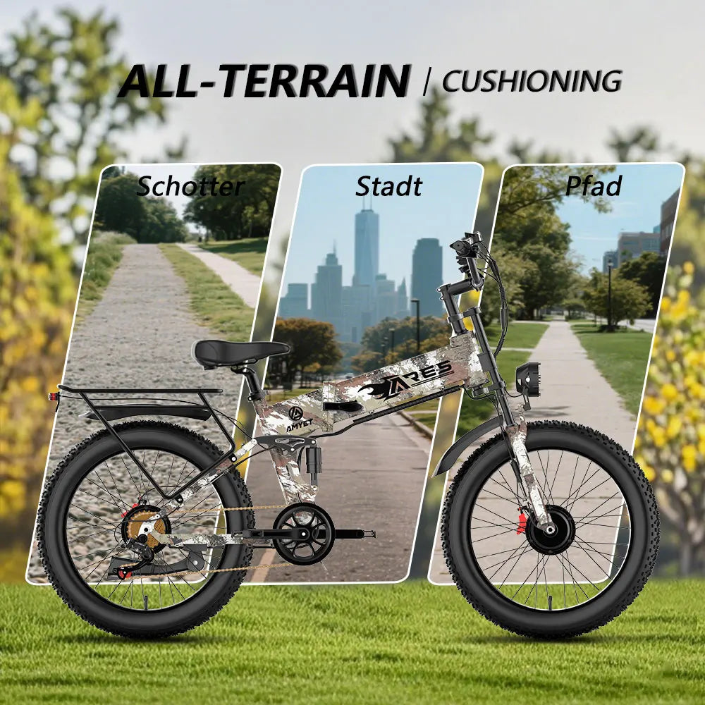 AMYET US Stock Foldable 24 Inch Easy Rider Folding Electric Bike 52v 750w Daul Motor Fat Tire Electric Bike E Bike