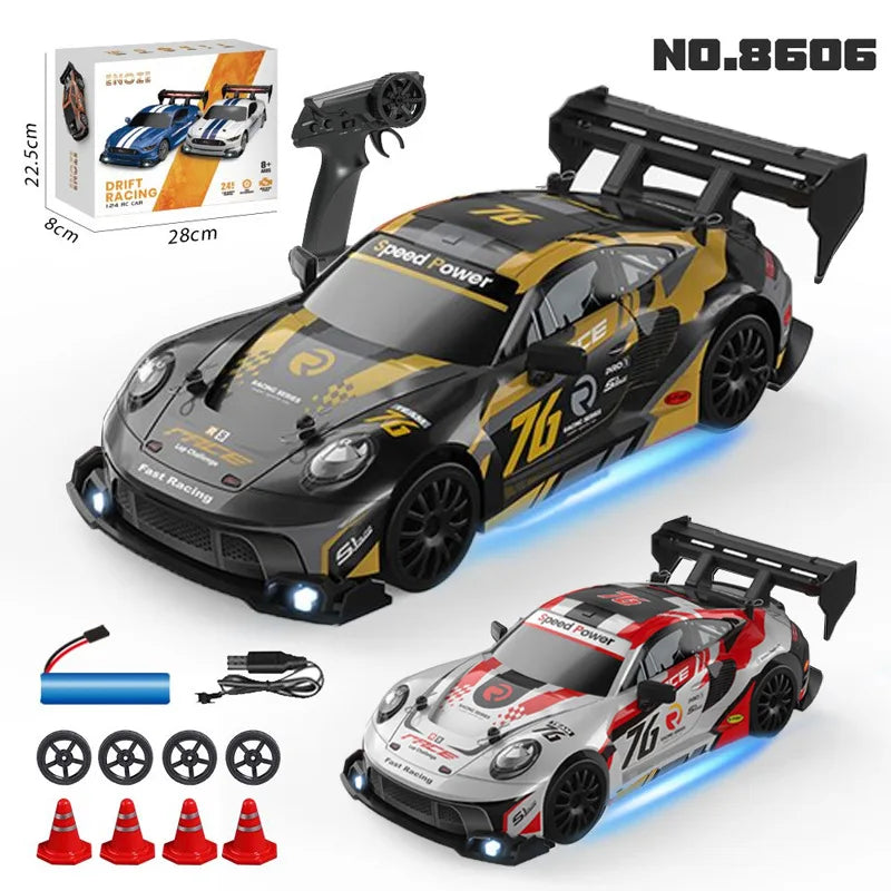 High-Speed Racing 1:24 Scale Mini Remote Control Drift Car 2.4GHZ 360-Degree Rotating Toy for Children Durable Metal Material