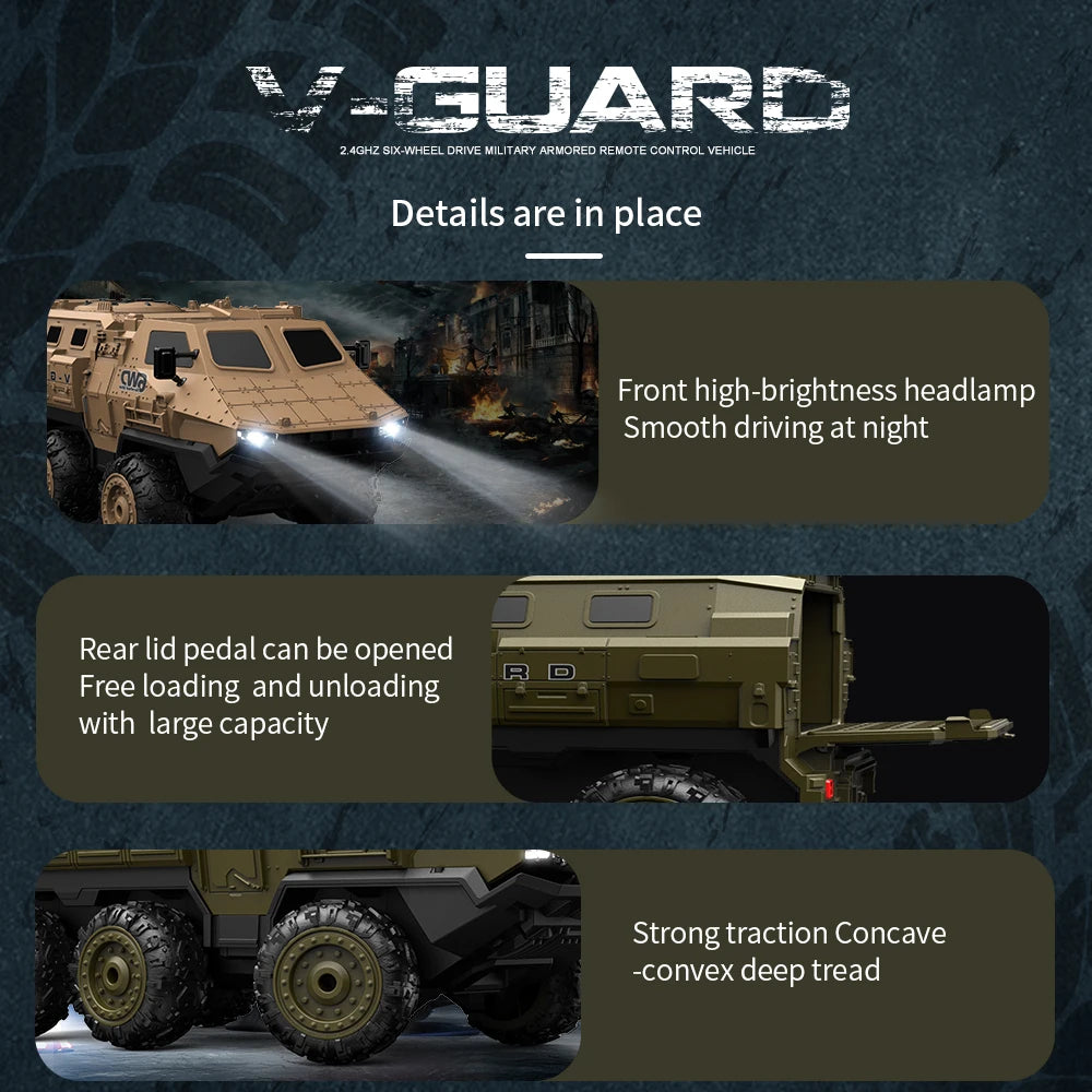 2.4g 1:16 Six-wheeled Armored Remote Control Vehicle Simulates Carrier Truck Climbing Model Toy Car at High Speed 20km/h