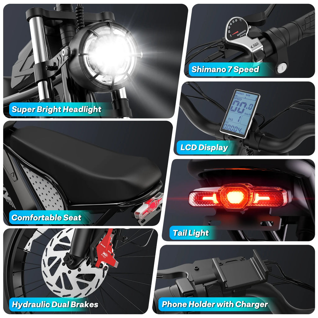 US Free Shipping Yvy Ridstar Q20 48v 20ah E Bike Electric Moped Electric Mountain Dirt Bike Fat Tire Electric Bicycle for Adults