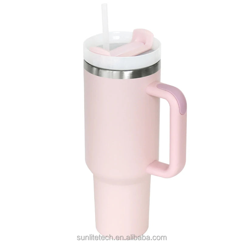 US Warehouse Travel Tumbler Wholesale Bulk Reusable Coffee Cup 40oz Pink Travel Mug Stainless Steel Cup 40oz Tumbler With Handle