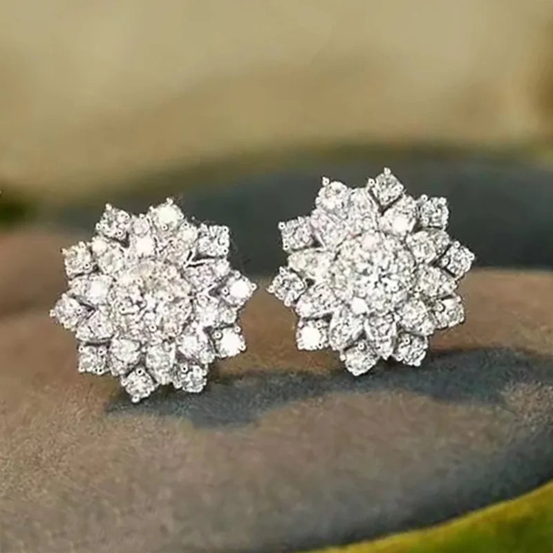 White Gold Diamond Earrings Round Brilliant Cut D Color Natural for Certified Classic Wedding Women's