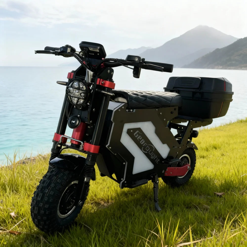 Geofought USA Free Shipping M5 72V 50AH Battery Full Suspension E-scooter 14inch Fat Tire Dual Motor Moped Electric Scooter