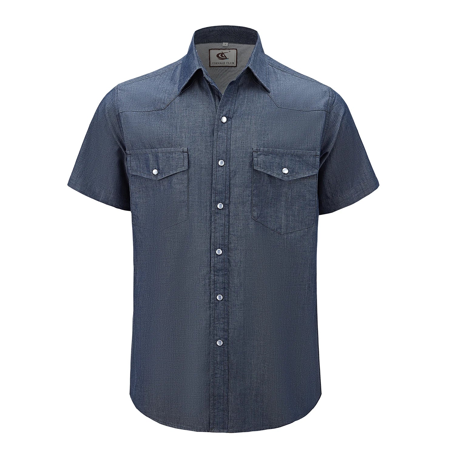 Mens Denim Western Cowboy Causal Pearl Snap Button up Short Sleeve Regular Fit Shirts