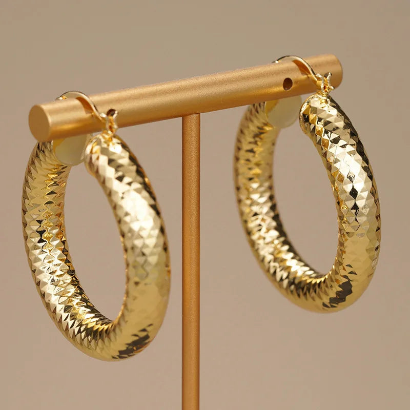 E4473 Golden Hoop Earrings for Women Gold Plated Stainless Steel Zircon Classic Fashion Jewelry
