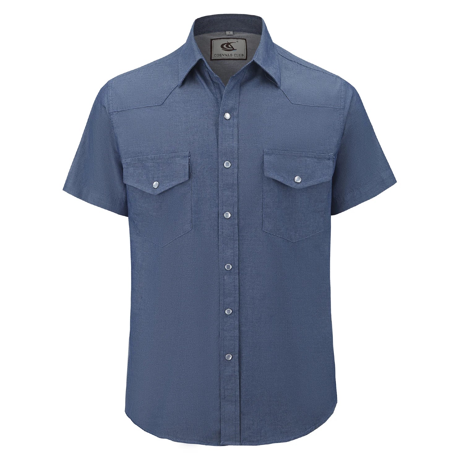 Mens Denim Western Cowboy Causal Pearl Snap Button up Short Sleeve Regular Fit Shirts