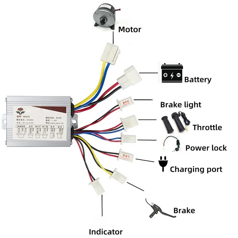 250W 350W 12V 24V 36V MY1016 DC Brushed Motor with Controller for Electric Mopeds