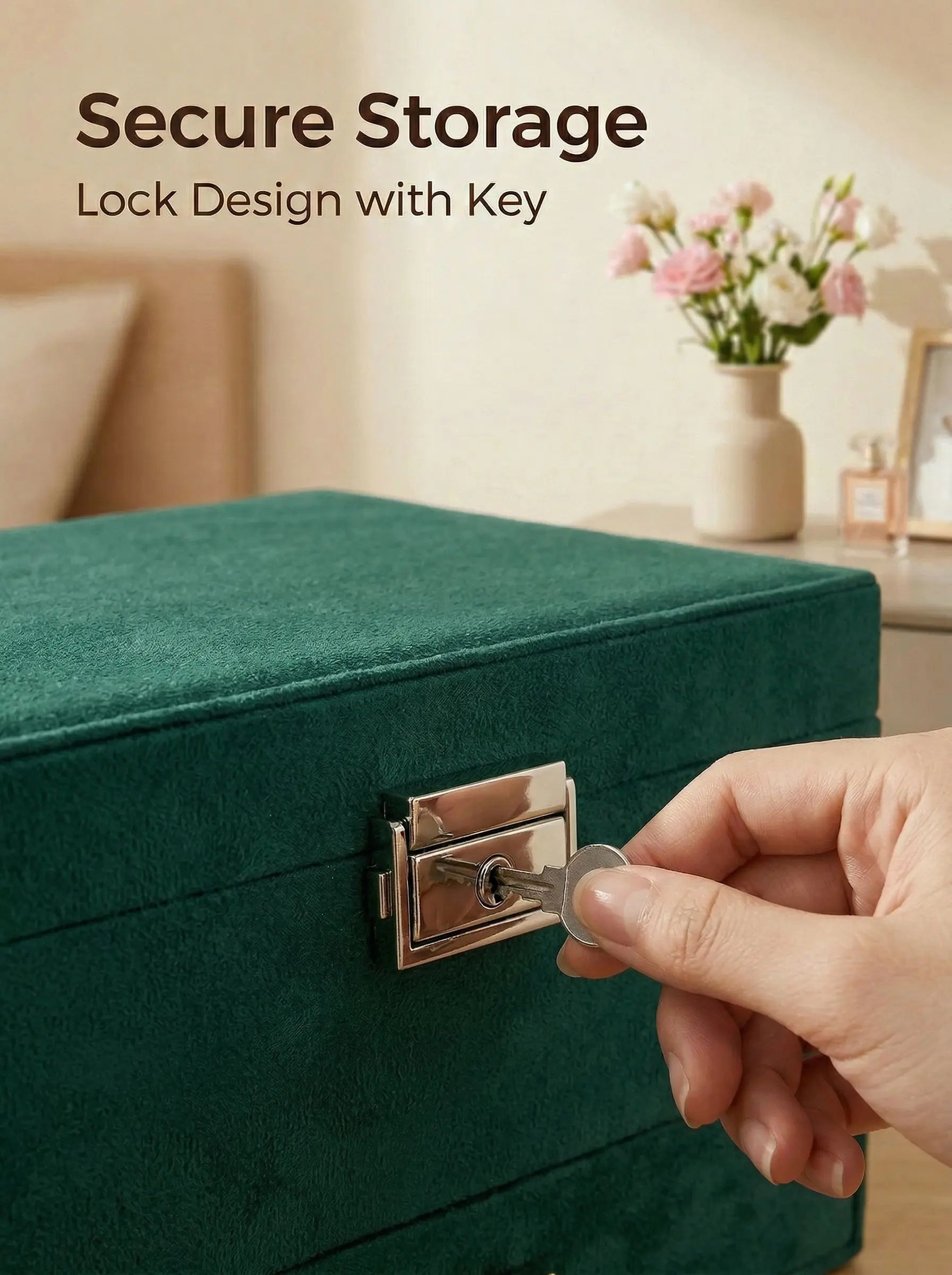1pc 3 Layer Jewelry Storage Box Vintage Velvet Lockable Jewelry Box Storage Organizer for Earrings Necklaces Rings Bracelets