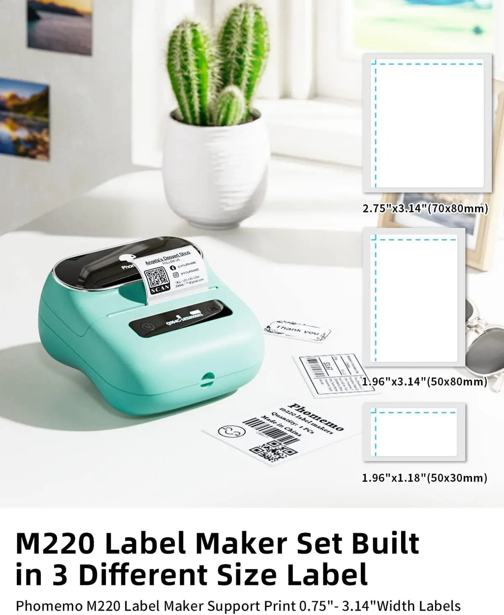 Phomemo M220 Mini Portable Label Maker Machine Wireless Address Label Printer Online Personal Business Use Barcode Compatible