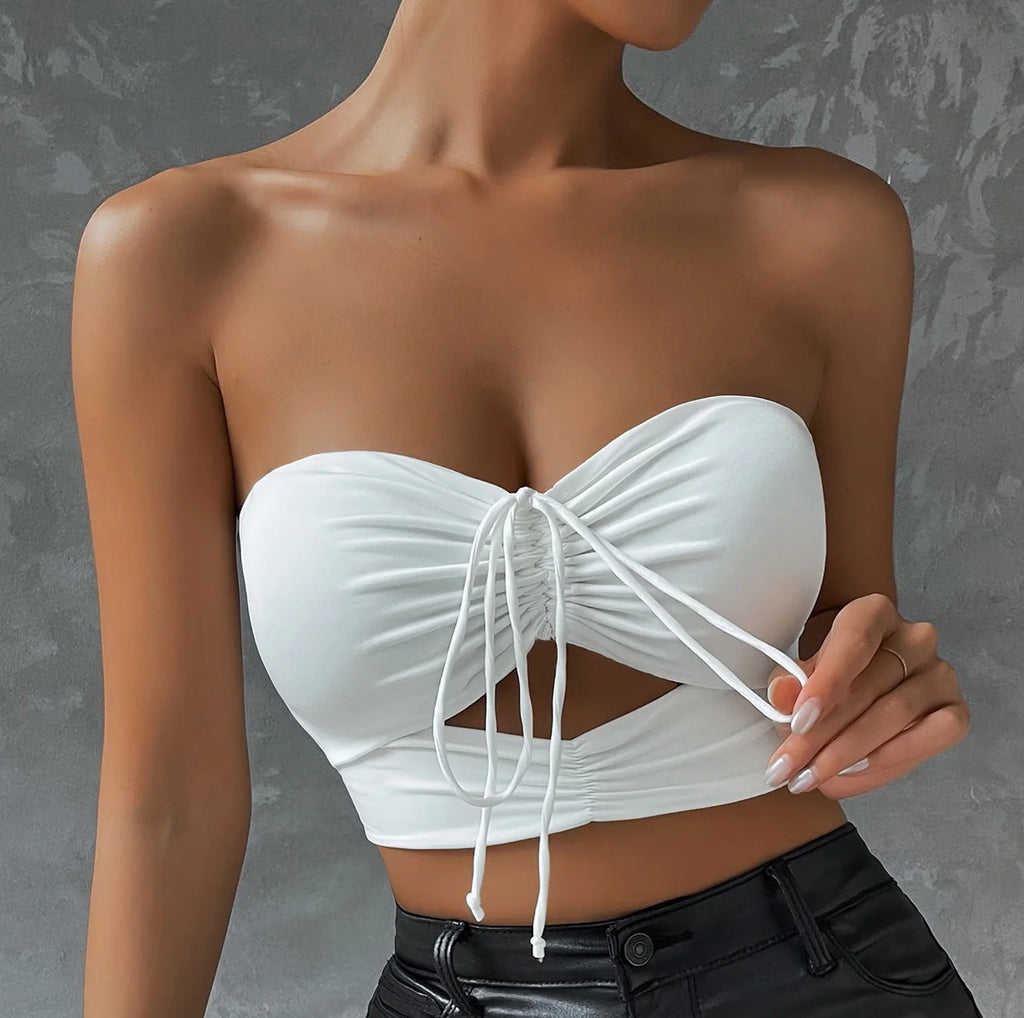 2023 Fashion Drawstring Small Vest Chest Wrapped Cross Womens Sexy Hollow Out Ultra Short Top Female Boob Tube Top Subcoating