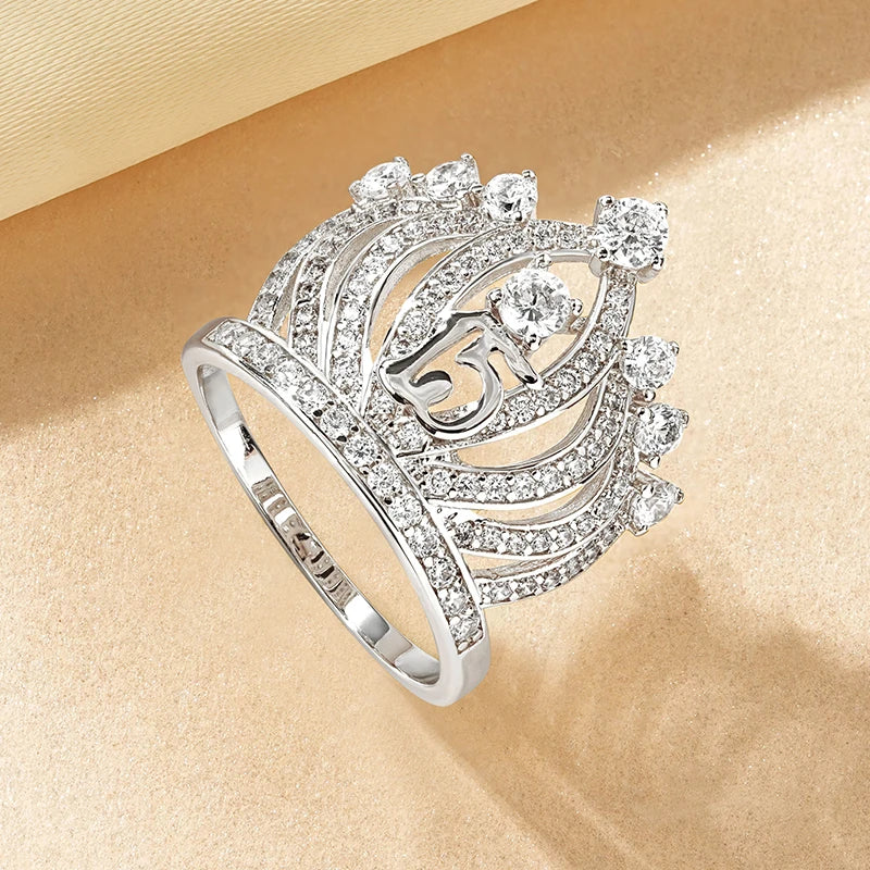 Best Sale Classic Fashion Jewelry Zircon Finger Inlaid Round Zirconia Number 15 Crown Engagement Rings for Lady Christmas Gift