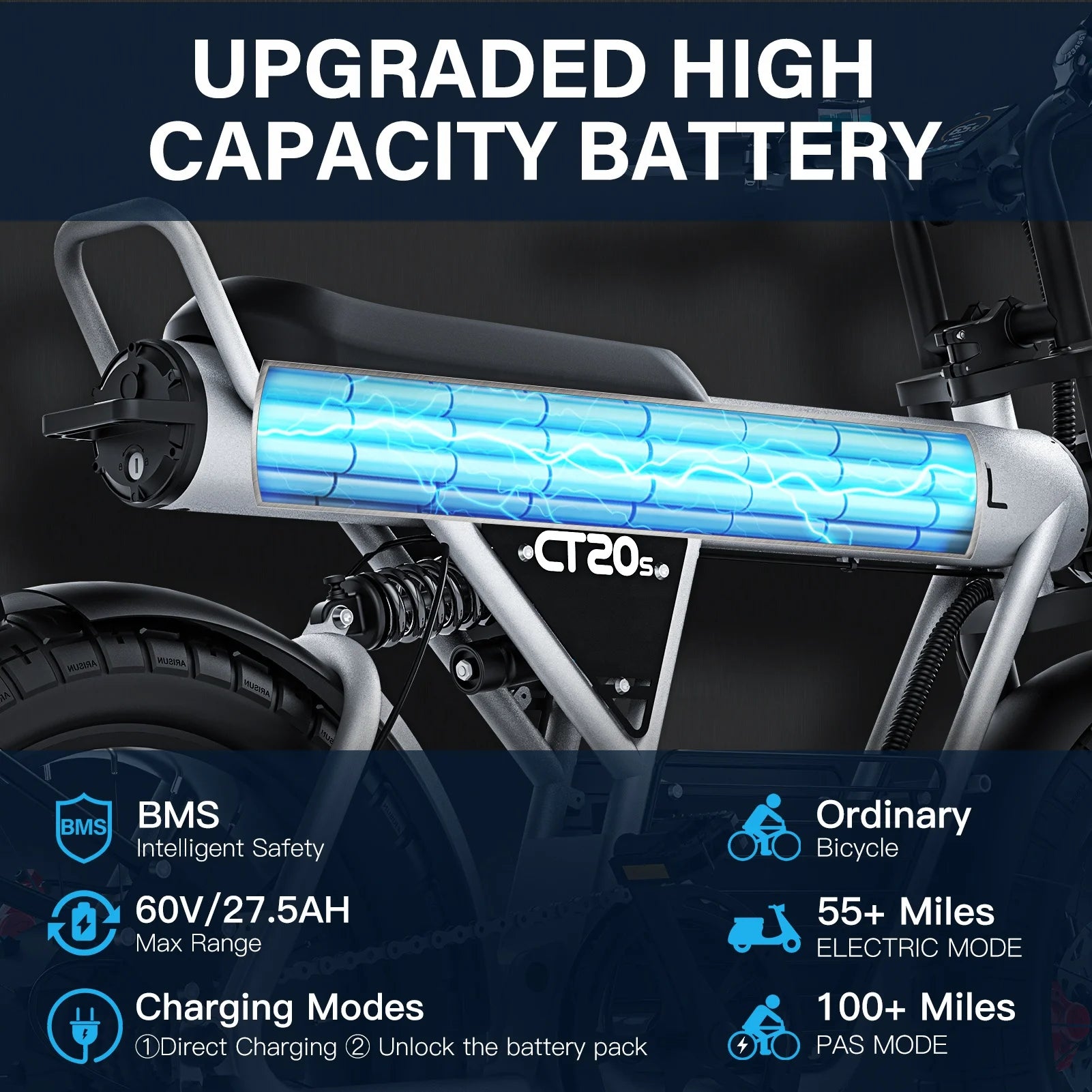 Coswheel CT20S Fat Tire Electric Bike Adults 60V 2000W Power Fast Ebike 50km/h High Speed E Dirt Bike Electric Mountain Bike