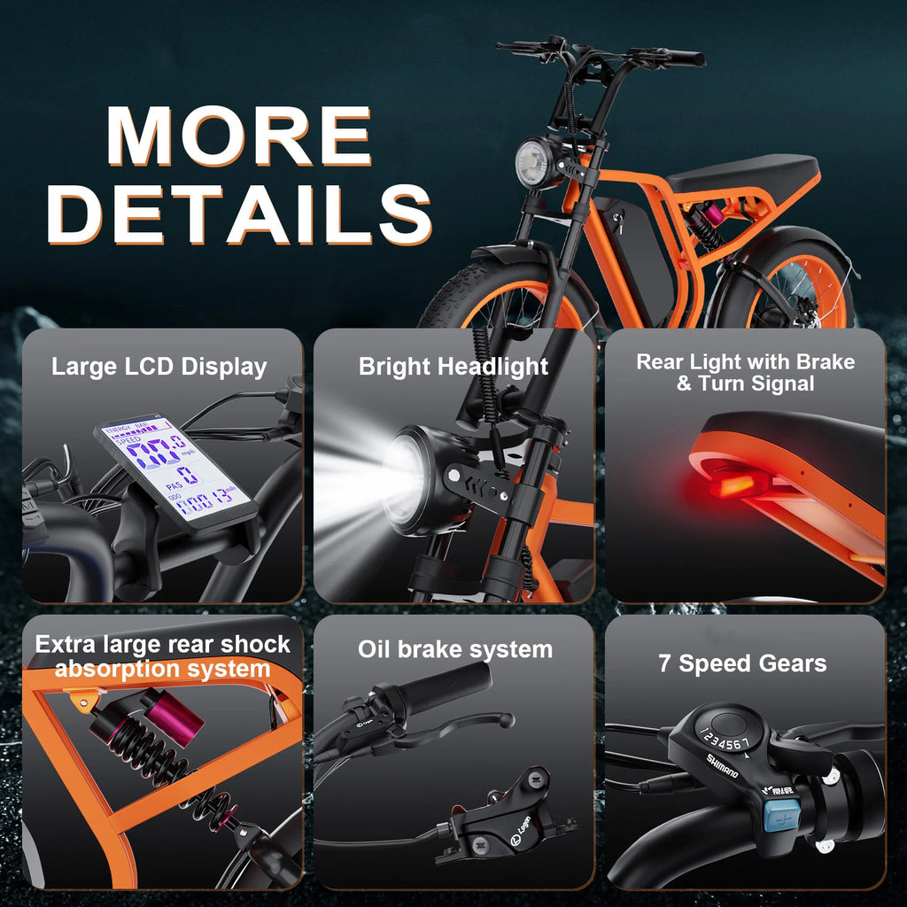 52v Emtb Retro 1200W 20AH Electric Bicycle Cycle Road Dirt Fat Tire E Bike 20" * 4.0 Ebike Electric Mountain Bike
