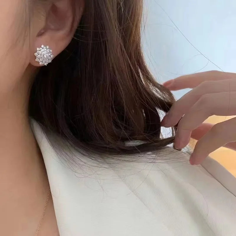 White Gold Diamond Earrings Round Brilliant Cut D Color Natural for Certified Classic Wedding Women's