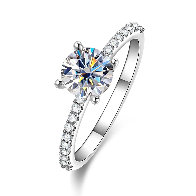 Luxury 14K Gold Filled High-Quality Copper Round Cut Moissanite Ring Four-Prong Classic Engagement Ring Jewelry for Women Gift