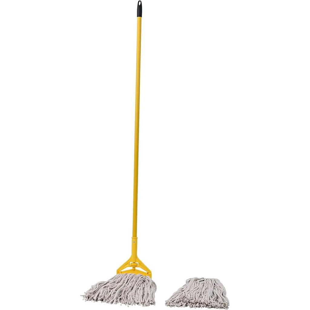 Boardwalk 5324C Cut-End Mop Kits #24 Natural 60-Inch Yellow Handle Rectangle Plastic Basket Sponge Dishwasher Safe House