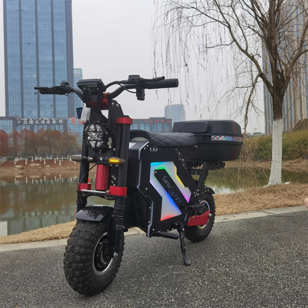 Geofought USA Free Shipping M5 72V 50AH Battery Full Suspension E-scooter 14inch Fat Tire Dual Motor Moped Electric Scooter