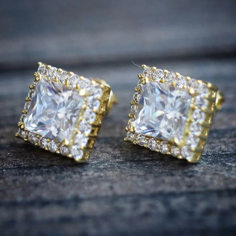 Aibeca Station Princess Cut Diamond Earrings 18K Solid Gold Classic Women's Everyday Wear