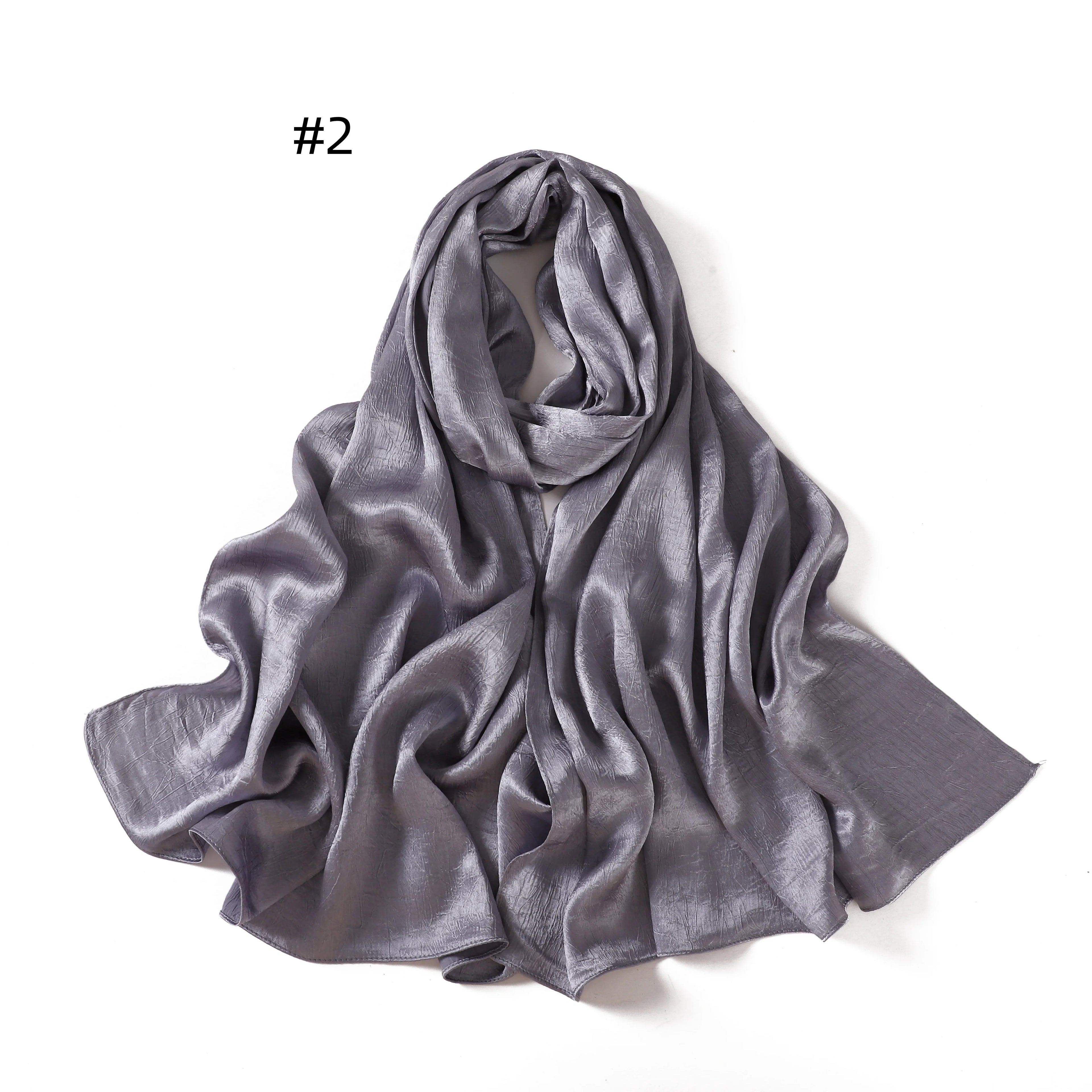 Crepe Silk Satin Solid Color Scarves Luxury Bandana Headband Headscarf Shawl Woman Turban Hijabs Rectangular Scarf for Women