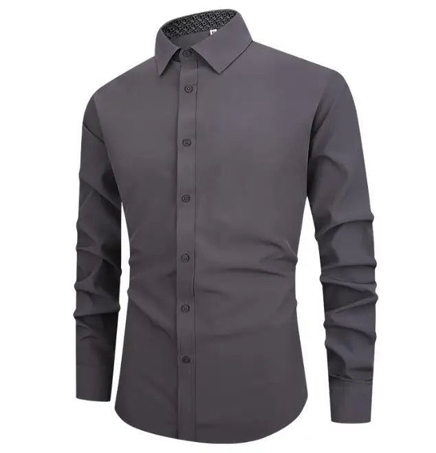 Men's Shirt Solid Color Long Sleeved Men's Shirt Casual Simple Slim Fit Business Fashionable Shirts