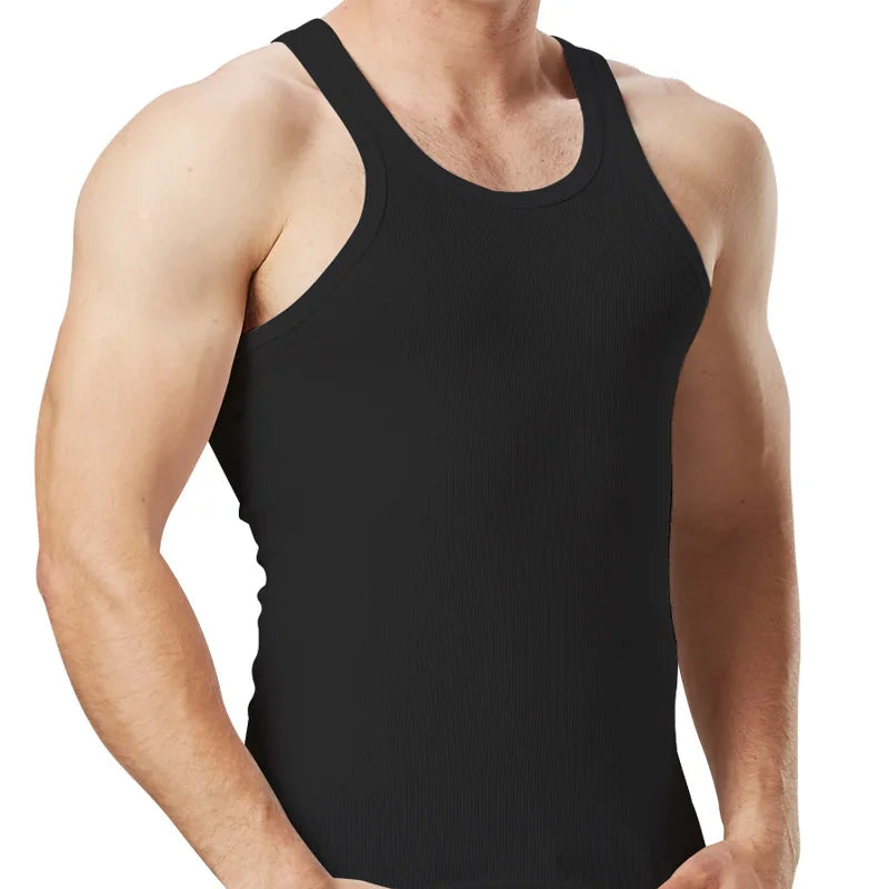 In Stock Elastic Ribbed Wife Beater Vest for Men Summer Gym Tank Top Sleeveless