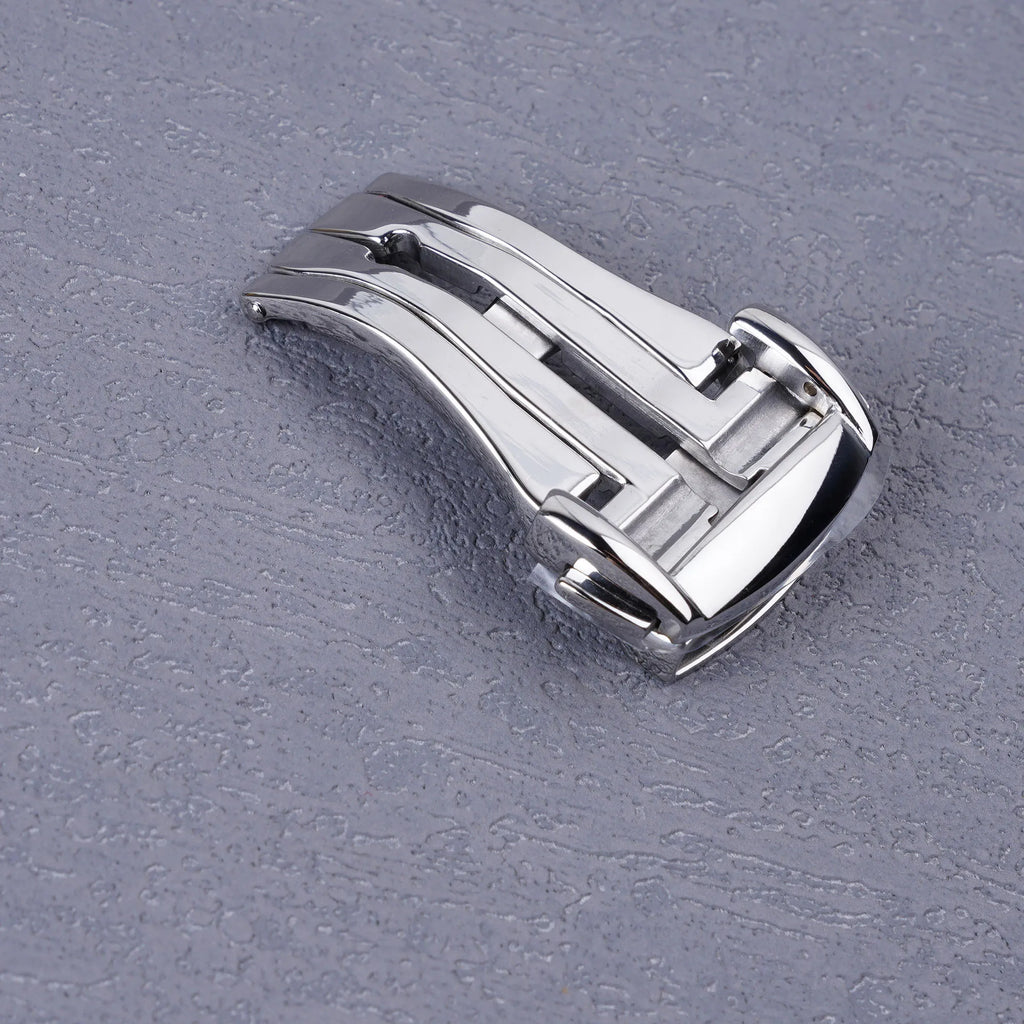 Rolamy Luxury 18-20mm Silver Polish Stainless Steel Deployment Clasp for Rubber Leather Strap Watch Band Model K01