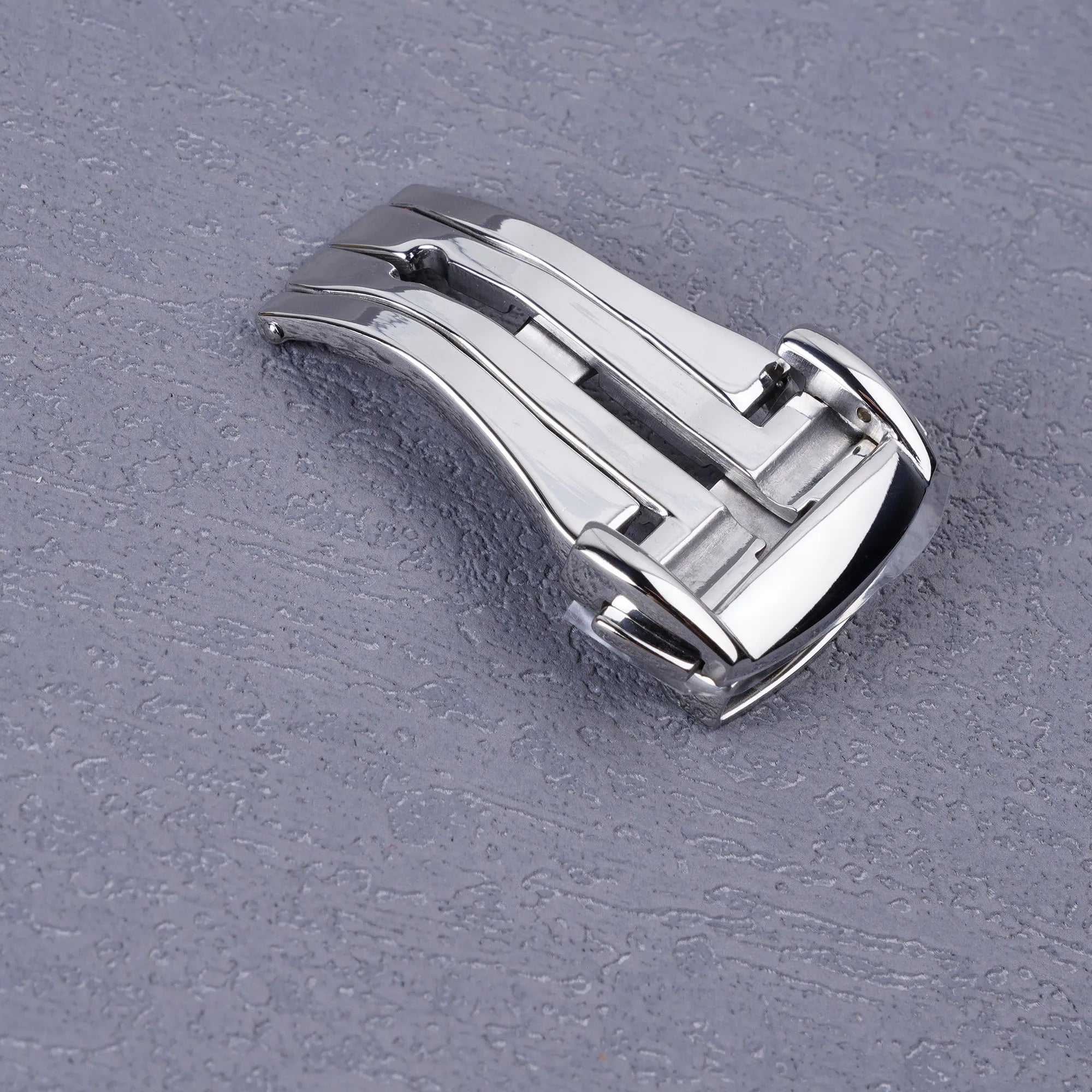 Rolamy Luxury 18-20mm Silver Polish Stainless Steel Deployment Clasp for Rubber Leather Strap Watch Band Model K01
