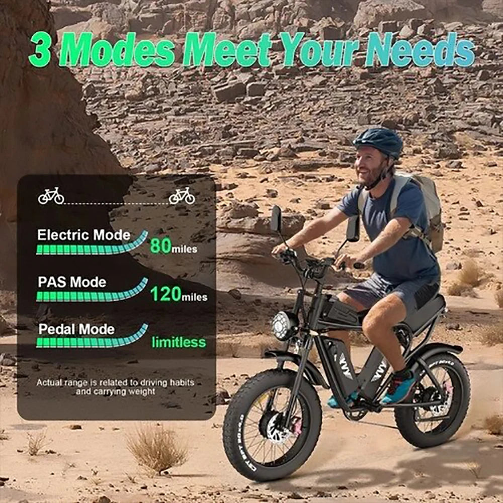 YVY Q20Pro 52V 40ah 20" Fat Tire Dual Motor Lithium Battery Electric Mountain Dirt Bike Off Road Electric Bicycle for Adults