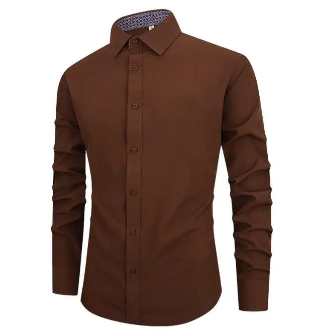 Men's Shirt Solid Color Long Sleeved Men's Shirt Casual Simple Slim Fit Business Fashionable Shirts