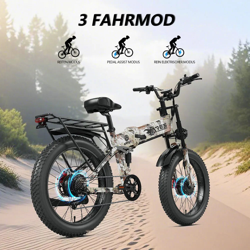 AMYET US Stock Foldable 24 Inch Easy Rider Folding Electric Bike 52v 750w Daul Motor Fat Tire Electric Bike E Bike