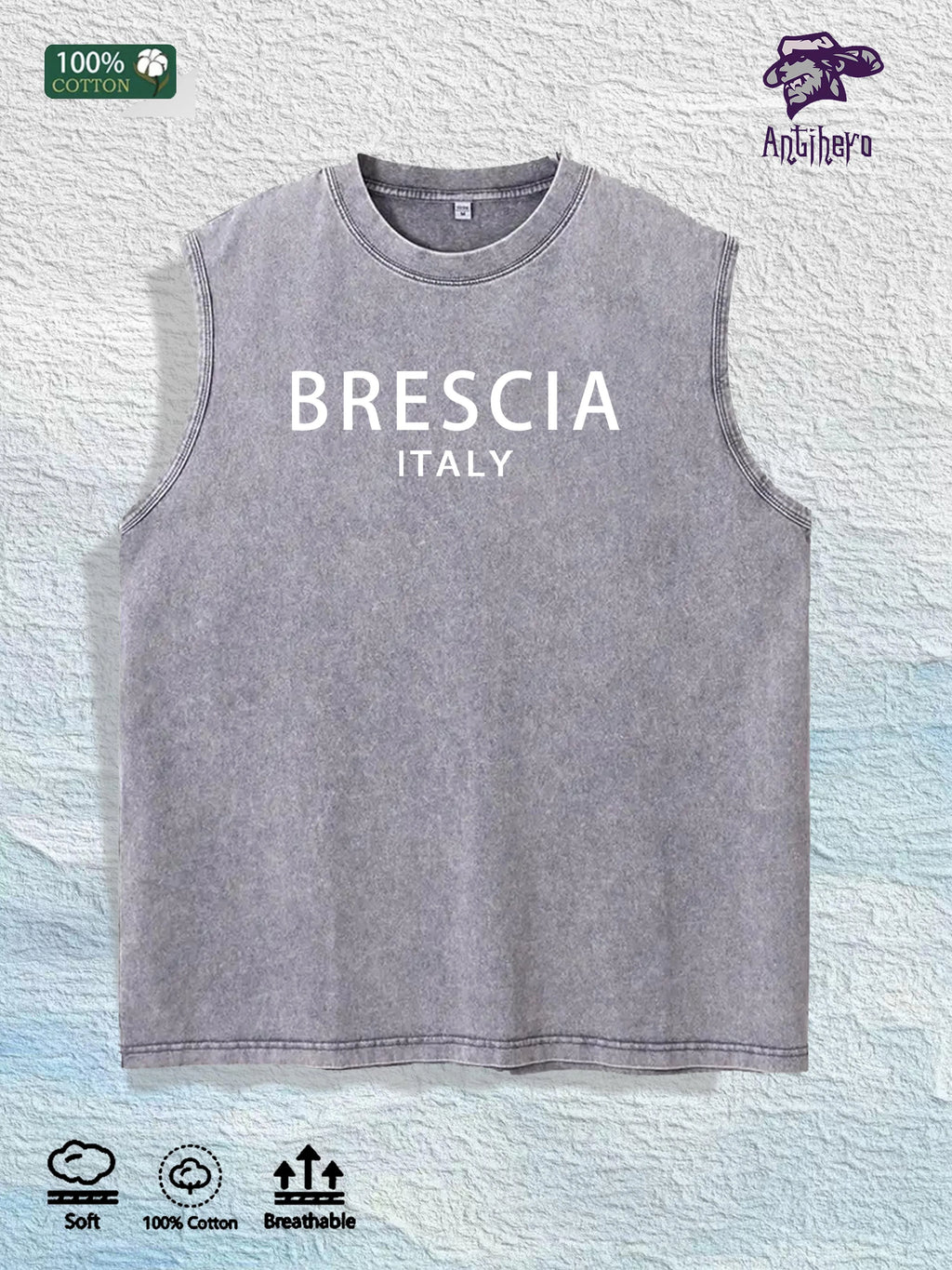 Brescia Italy Graphic Washed Vest US Warehouse 3 Colors Cotton Tank