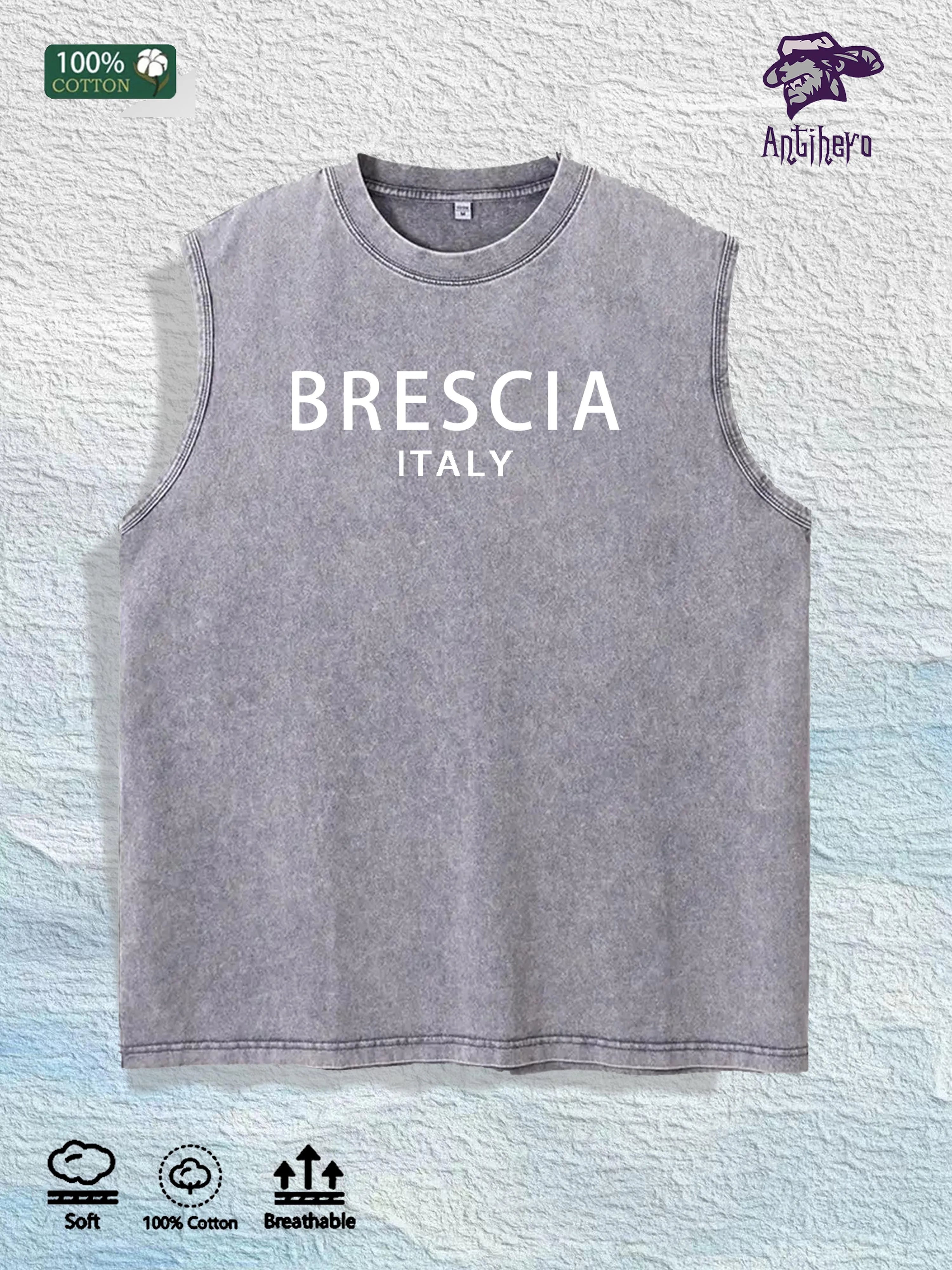Brescia Italy Graphic Washed Vest US Warehouse 3 Colors Cotton Tank