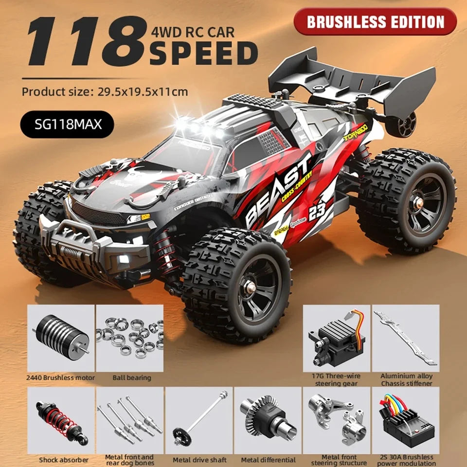 SG118MAX SG118PRO 1:18 60KM/H 2.4G RC Car 4WD Brushless Electric High Speed RC Drift Off-Road Remote Control Toys Christmas Gift