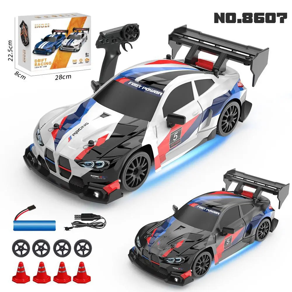 High-Speed Racing 1:24 Scale Mini Remote Control Drift Car 2.4GHZ 360-Degree Rotating Toy for Children Durable Metal Material