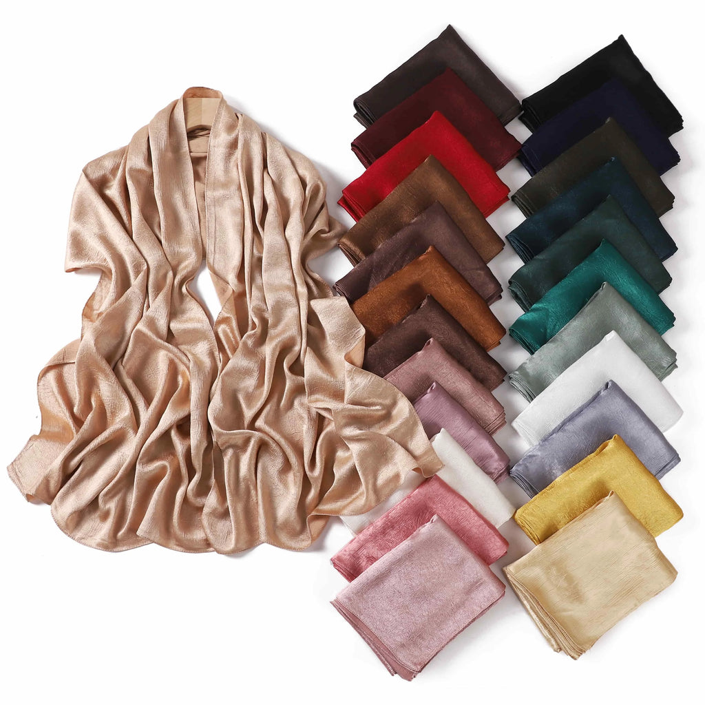 Crepe Silk Satin Solid Color Scarves Luxury Bandana Headband Headscarf Shawl Woman Turban Hijabs Rectangular Scarf for Women