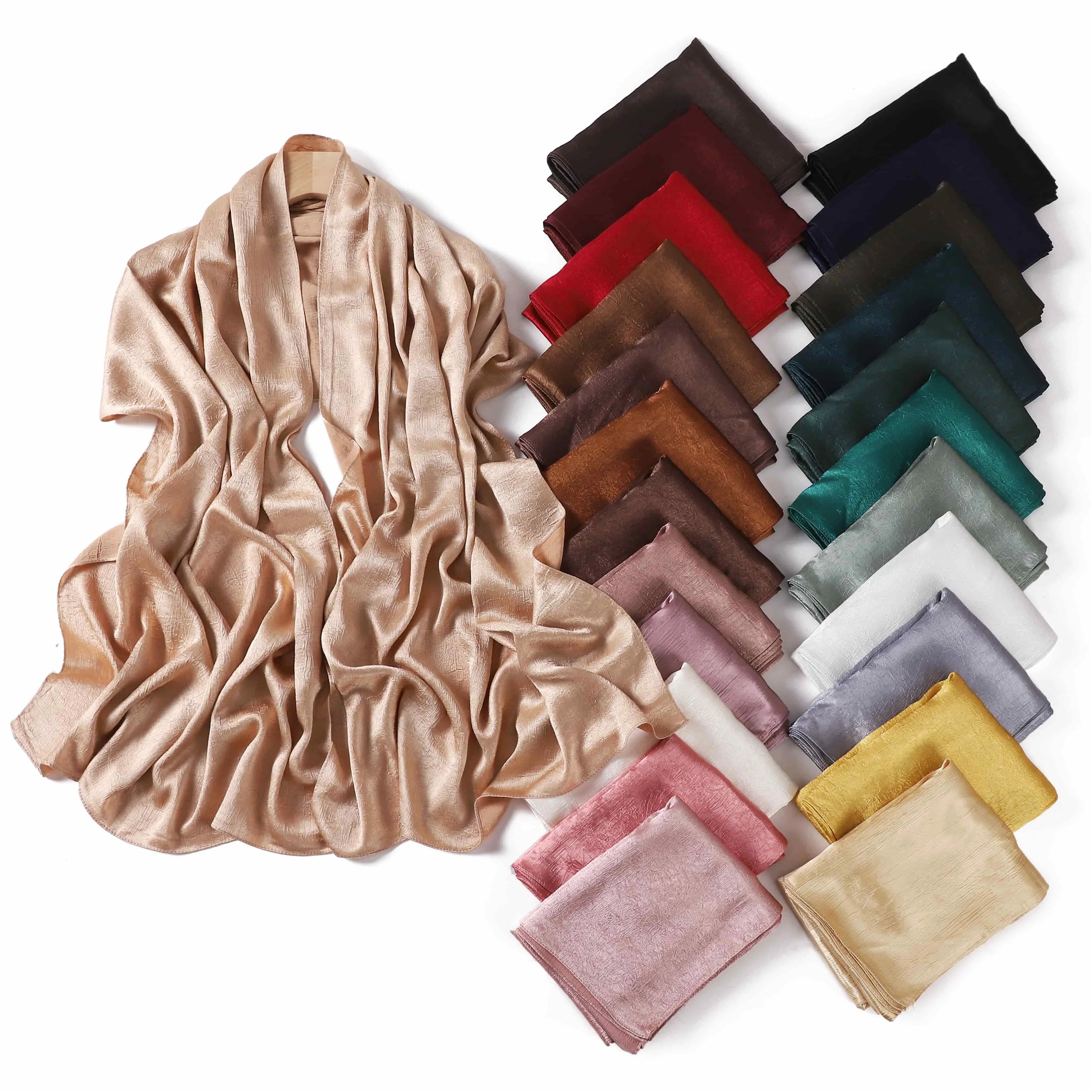 Crepe Silk Satin Solid Color Scarves Luxury Bandana Headband Headscarf Shawl Woman Turban Hijabs Rectangular Scarf for Women