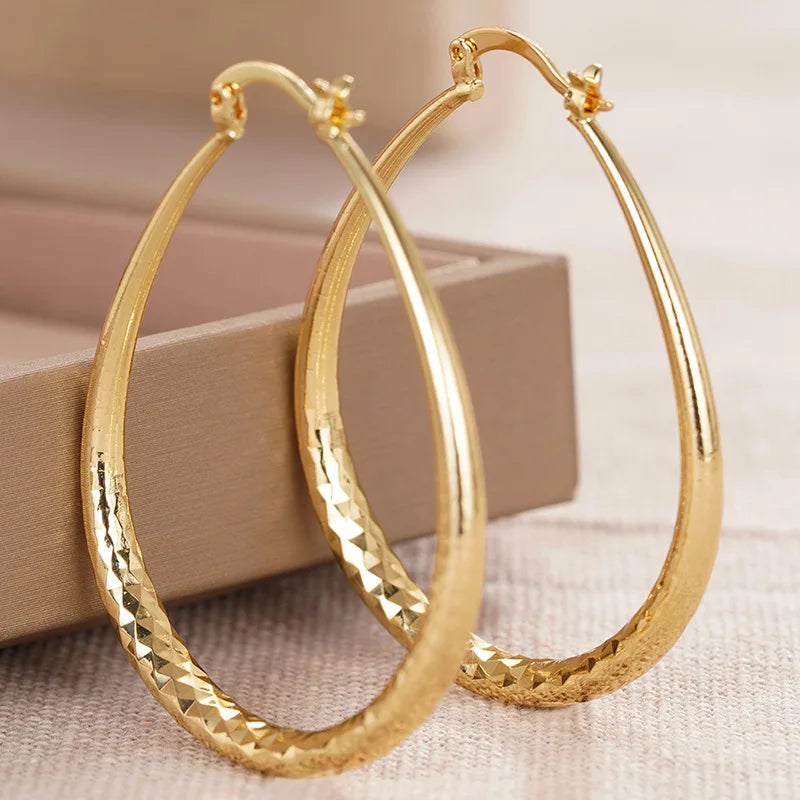 E4473 Golden Hoop Earrings for Women Gold Plated Stainless Steel Zircon Classic Fashion Jewelry