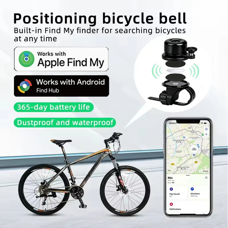 Global Location Aluminum Alloy Mini Bike Gold Bell Bicycle Air Tag GPS Tracker with Anti-lost Tag