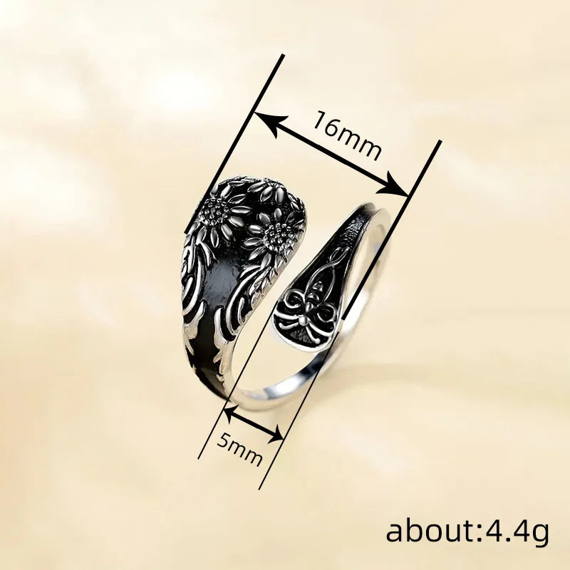 H450 Flower Cocktail Ring Antique Silver Plated Stainless Steel Unisex Gift Fashion Rings