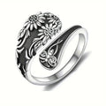 H450 Flower Cocktail Ring Antique Silver Plated Stainless Steel Unisex Gift Fashion Rings
