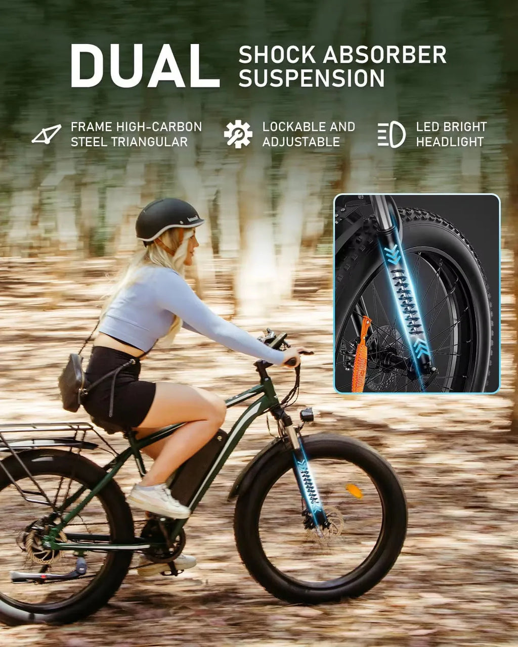 USA Stock EB26 26 Inch Fat Tire Long Range Street Power Electric Dirt Bike Light Adults 48V Mountain E Cycle MTB Off Road E-Bike