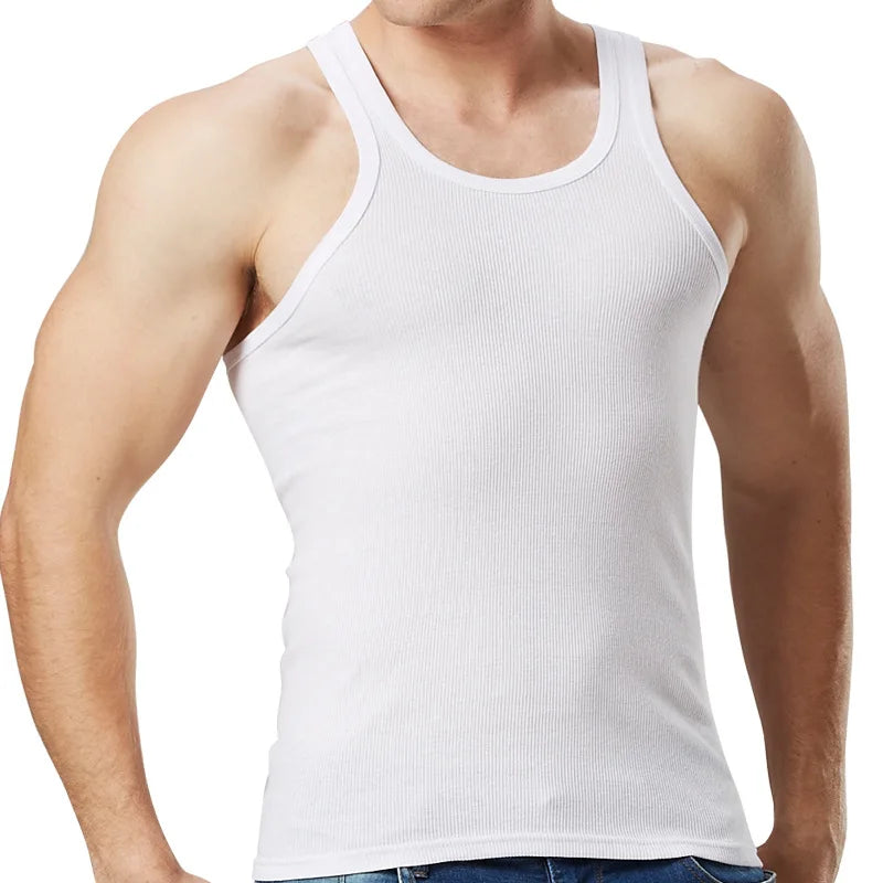 In Stock Elastic Ribbed Wife Beater Vest for Men Summer Gym Tank Top Sleeveless