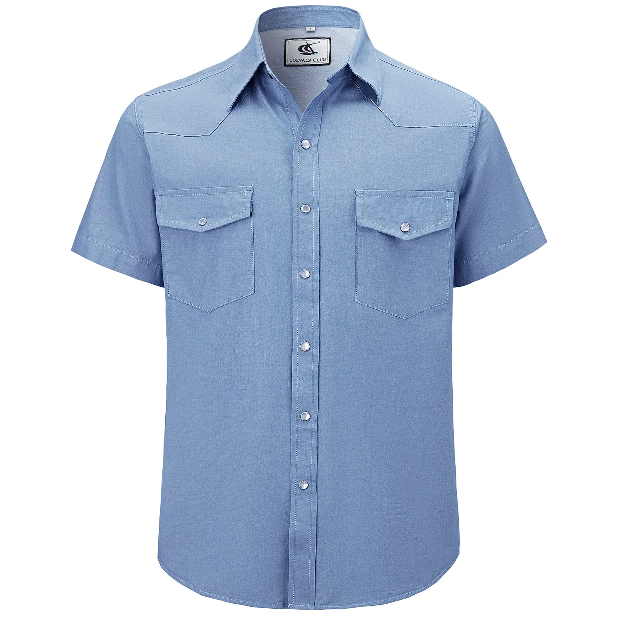 Mens Denim Western Cowboy Causal Pearl Snap Button up Short Sleeve Regular Fit Shirts