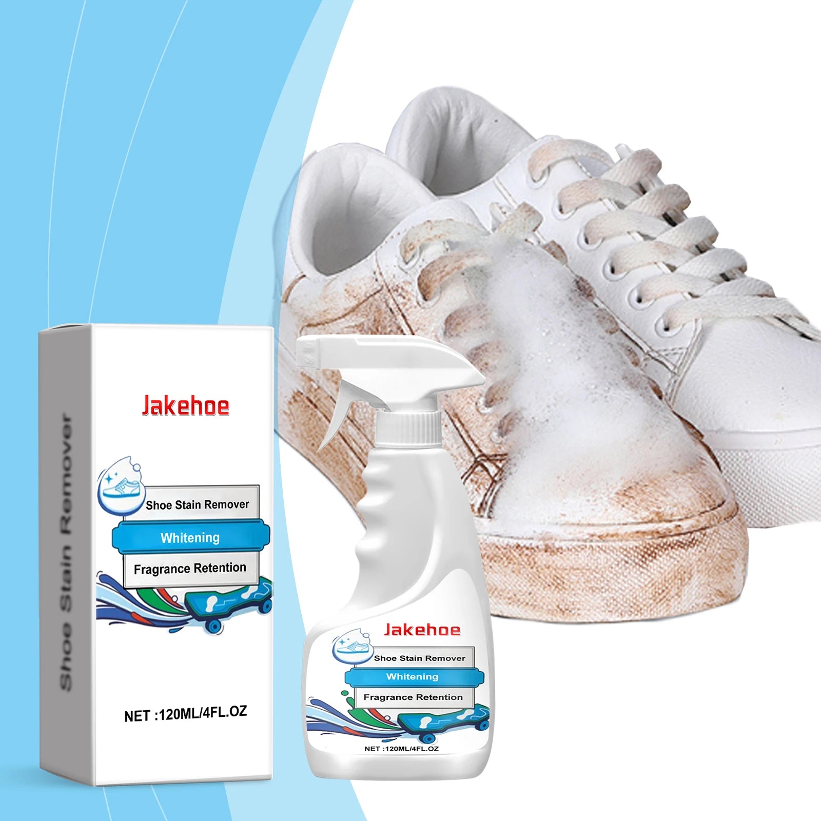 Jakehoe Small White Sneakers with Decontamination Foam Spray Bright Clean Upper Stains Yellow Edge Stain Removers