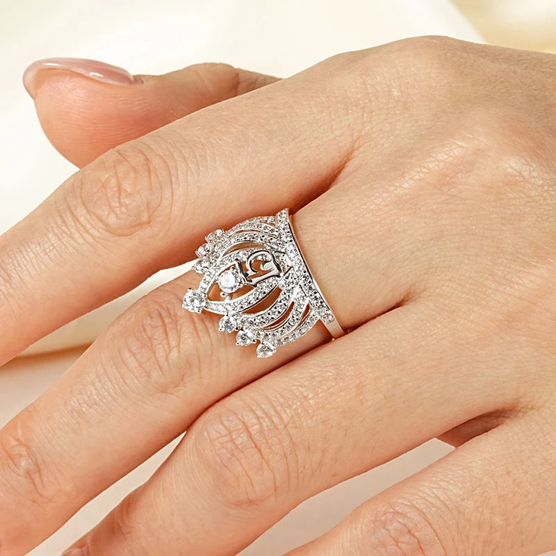 Best Sale Classic Fashion Jewelry Zircon Finger Inlaid Round Zirconia Number 15 Crown Engagement Rings for Lady Christmas Gift