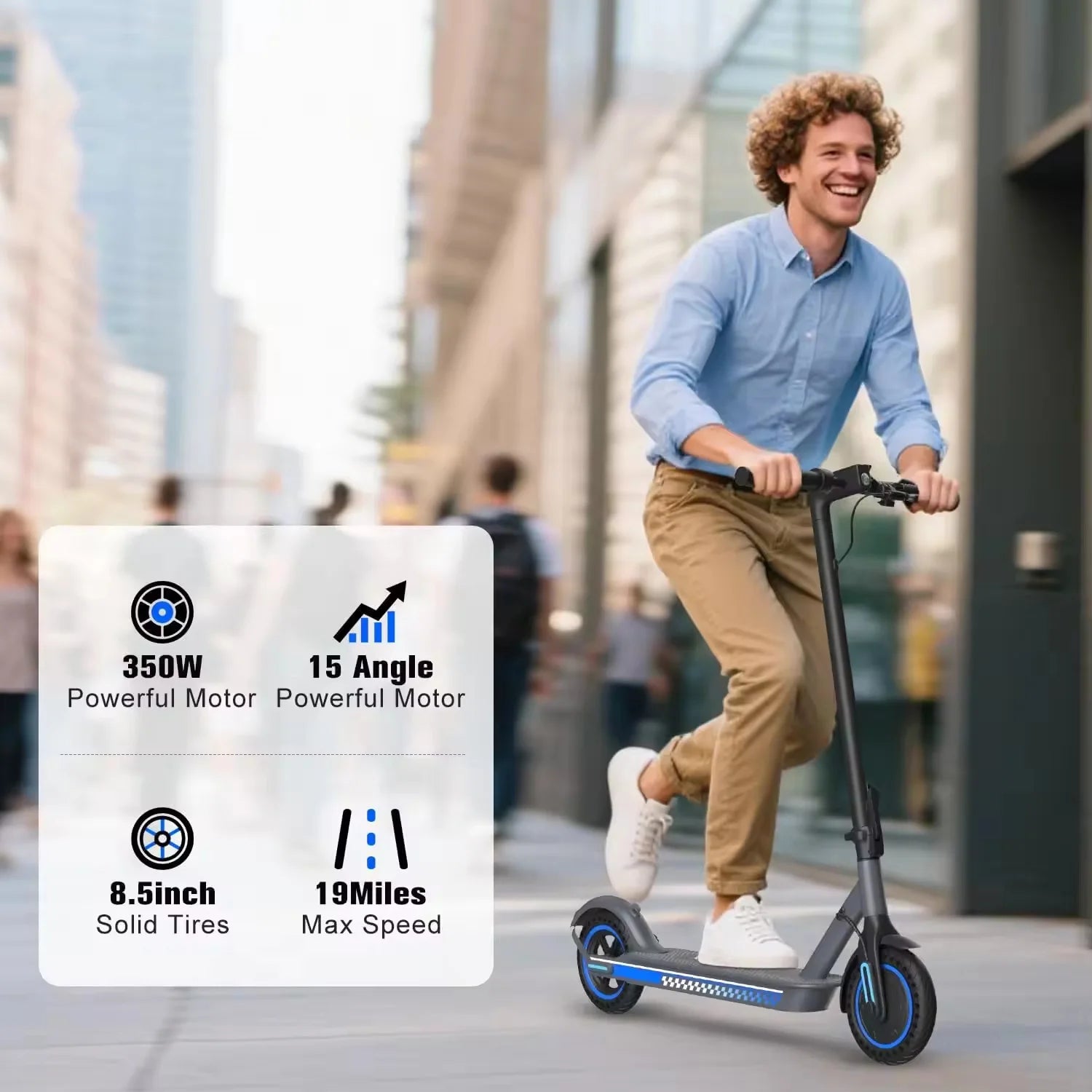 US Stock 350W Motor Aluminum Alloy Frame E Scooter Blue Mobility Moped 30kmh Electric Bike Foldable Scooter With Suspension
